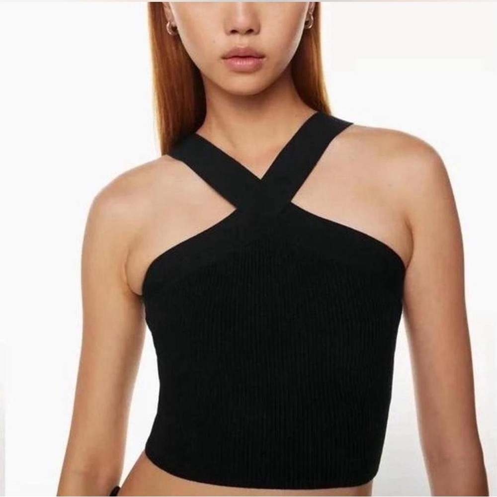 Babaton | Aritzia Crisscross Black Ribber Crop Top Tank